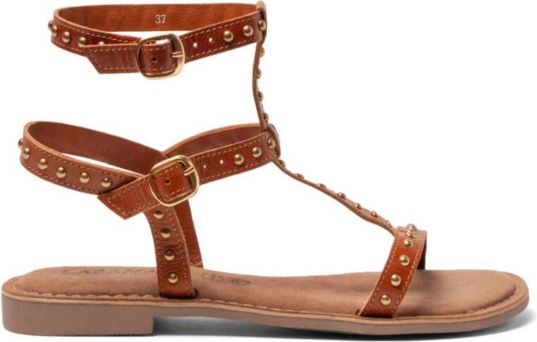 Lazamani leren sandalen met studs cognac