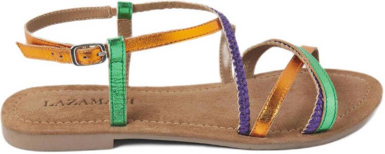 Lazamani leren sandalen oranje groen paars