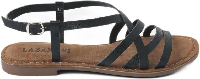 Lazamani leren sandalen zwart