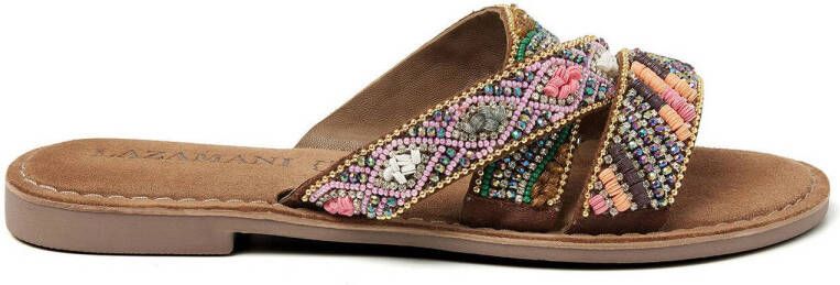 Lazamani leren slippers cognac