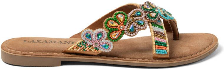 Lazamani leren slippers cognac