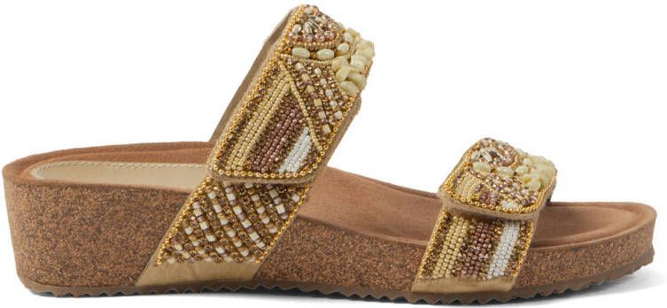 Lazamani leren slippers met kraaltjes beige