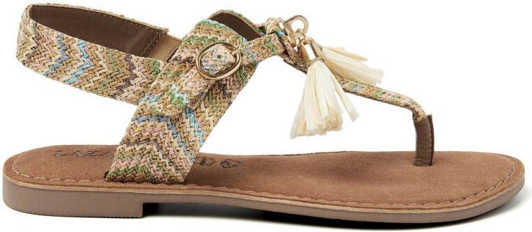 Lazamani leren teenslippers beige
