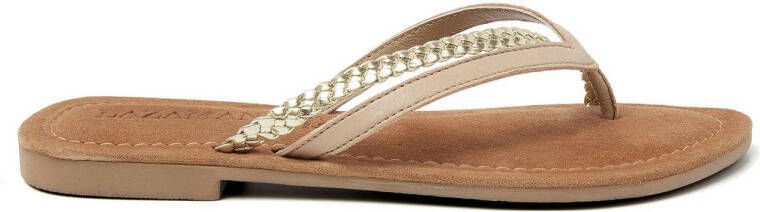 Lazamani leren teenslippers beige goud