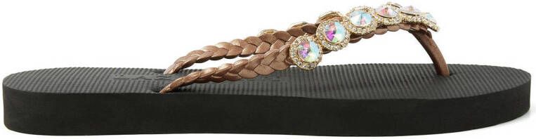 Lazamani leren teenslippers bruin zwart