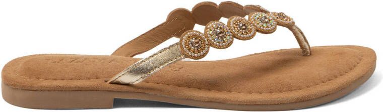 Lazamani leren teenslippers cognac