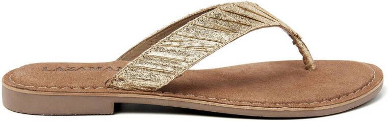 Lazamani leren teenslippers goud