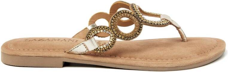 Lazamani leren teenslippers goud