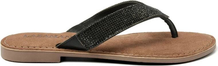 Lazamani Leren slippers met strass-steentjes Zwart Leer Teenslippers Dames