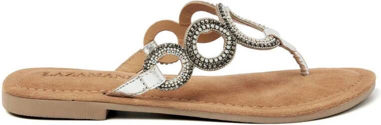 Lazamani leren teenslippers zilver