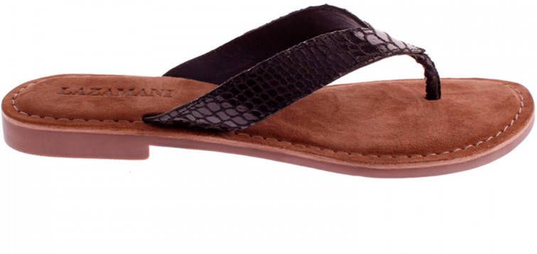 Lazamani 75.481 leren teenslippers met slangenprint zwart