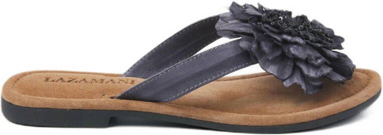 Lazamani leren teenslippers zwart