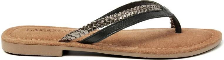 Lazamani Bibi Leren Dames Slippers Black