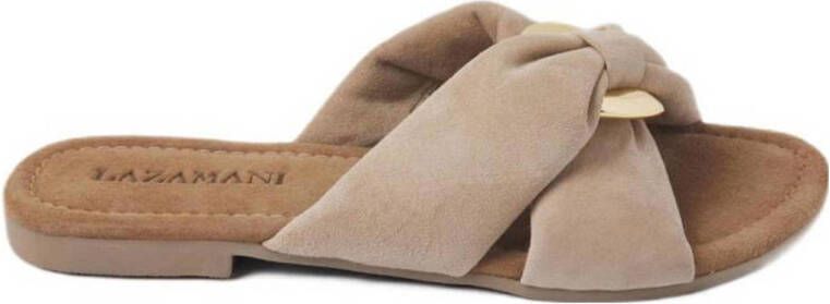 Lazamani Ladies mules crossed strap chamul Beige Suede Geen Dames