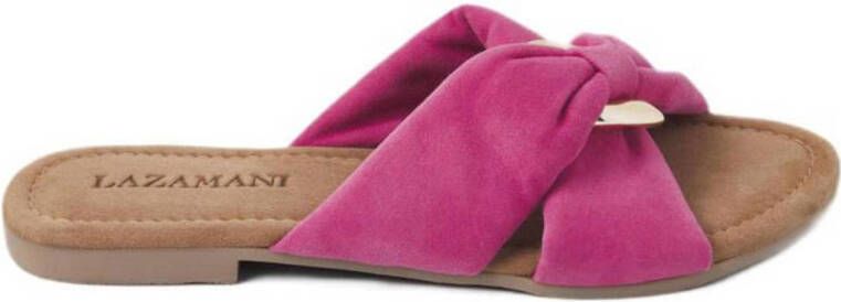 Lazamani suède slippers met gesp fuchsia