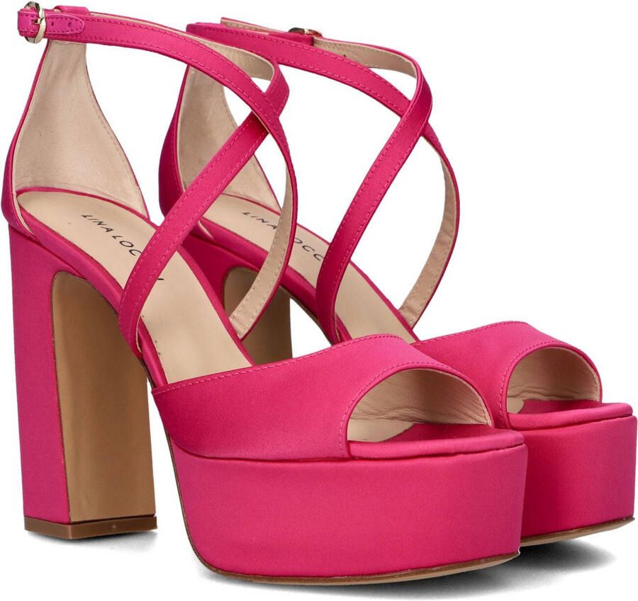 Lina Locchi Sandalen Dames Damesschoenen Leer Plateauhak hoogte 10 cm L1296 Fuchsia