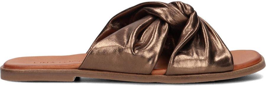 Lina Locchi Slippers Dames Sandalen Instappers Damesschoenen Leer Blokhak 126230477 Brons