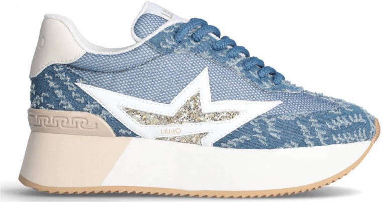 Liu Jo Denim Sneakers met Glitterdetail Blue Dames