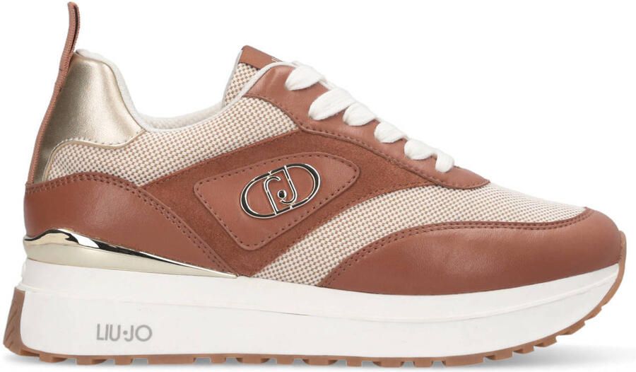 Liu Jo Maxi Wonder 97 BIS leren sneakers bruin beige