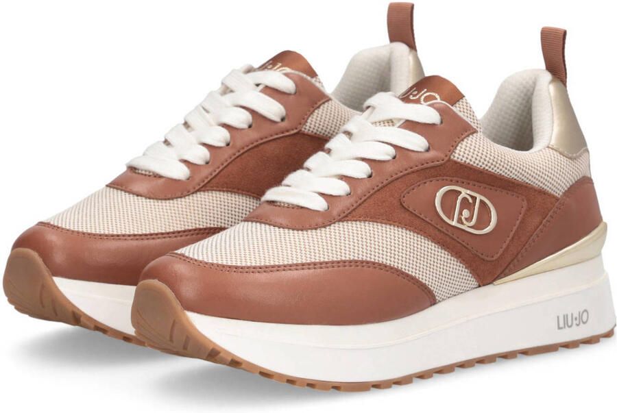 Liu Jo Maxi Wonder 97 BIS leren sneakers bruin beige - Foto 3