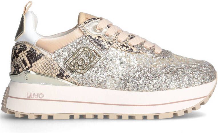 Liu Jo Maxi Wonder 01 leren sneakers beige glitter