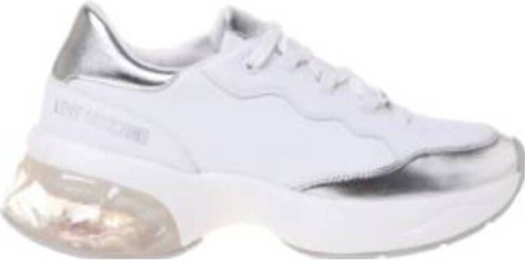 Love Moschino Crystal love chunky leren sneakers wit zilver
