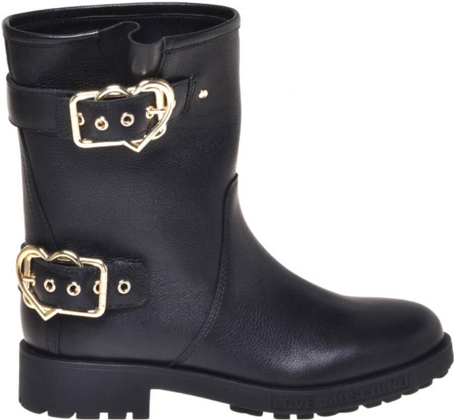 Love Moschino Daily Biker leren bikerboots zwart