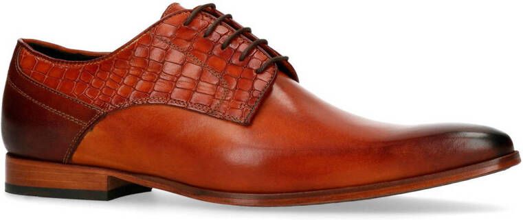 Black Label Heren Bruine veterschoenen met snakeskin details