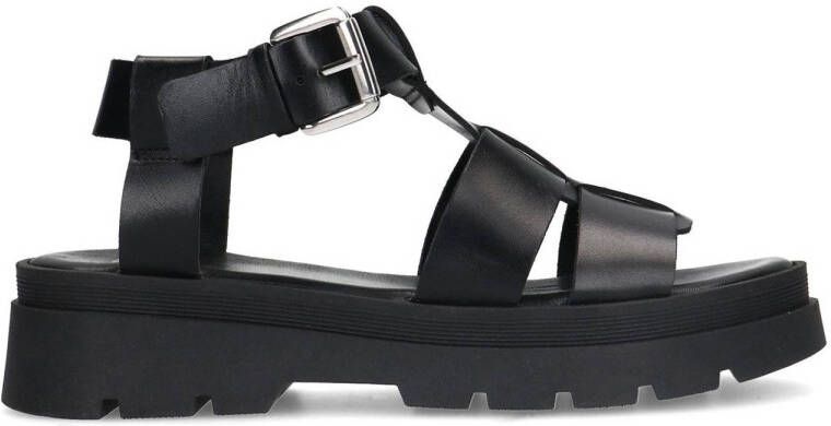 Manfield Dames Zwarte leren sandalen