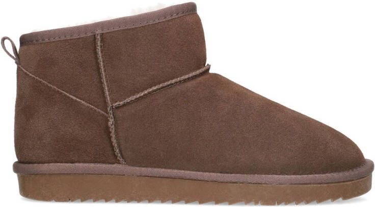 Manfield Dames Taupe suède boots met bont