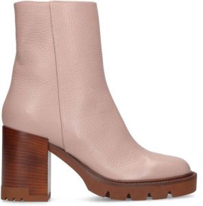 Manfield Dames Roze leren enkellaarsjes met hak