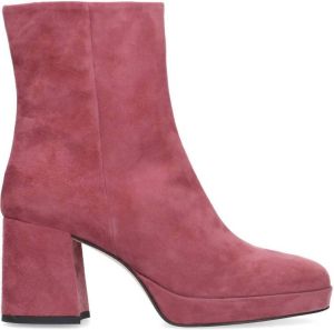 Manfield Dames Roze suède enkellaarsjes met blokhak