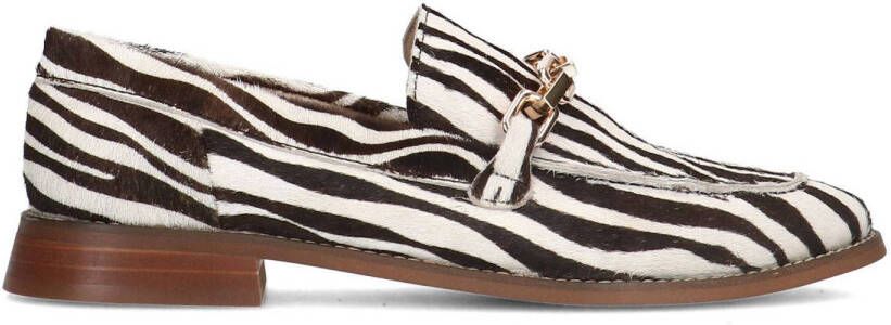 Manfield Dames Loafers met zebraprint en goudkleurige chain