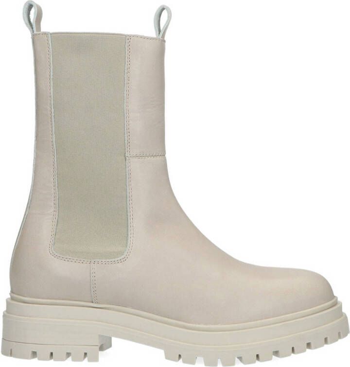 Manfield Dames Off white leren chelsea boots - Schoenen.nl