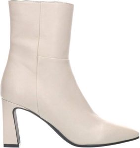 Manfield Dames Witte leren enkellaarsjes met hak