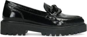 Manfield Dames Zwarte lakleren loafers met chain