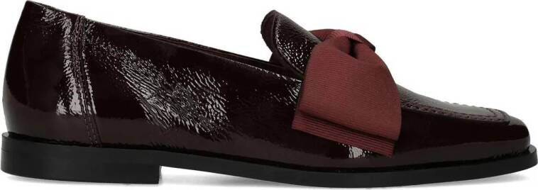 Manfield Dames Burgundy lakleren loafers met strik