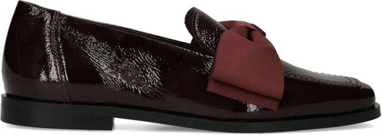 Manfield Dames Burgundy lakleren loafers met strik