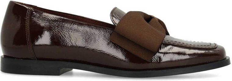 Manfield Dames Bruine lakleren loafers met strik