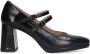 Manfield Dames Zwarte leren mary jane pumps - Thumbnail 1