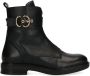 Manfield Dames Zwarte leren biker boots met gesp - Thumbnail 1