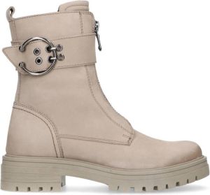 Manfield Dames Taupe leren biker boots met gesp