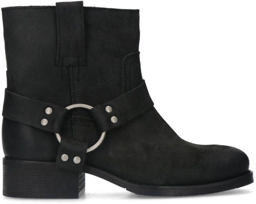 Manfield Dames Zwarte leren biker boots