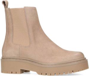 Manfield Dames Taupe lage chelsea boots met plateauzool