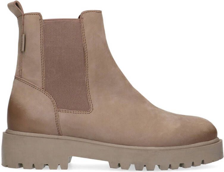 Manfield Dames Taupe leren chelsea boots