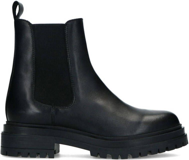 Manfield Dames Korte zwarte leren chelsea boots