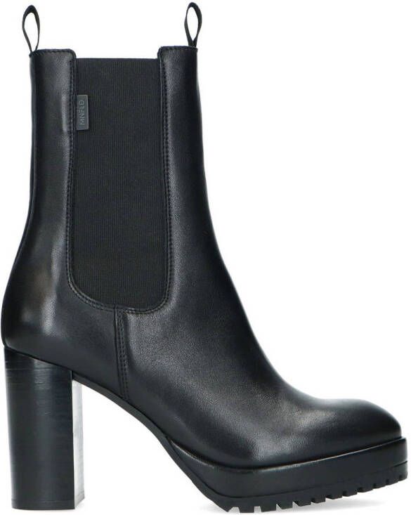 Manfield Dames Zwarte leren chelsea boots met hoge hak