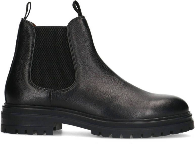 Manfield Heren Zwarte leren chelsea boots