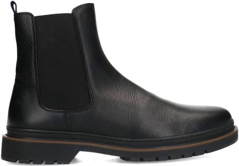 Manfield Heren Zwarte leren chelsea boots