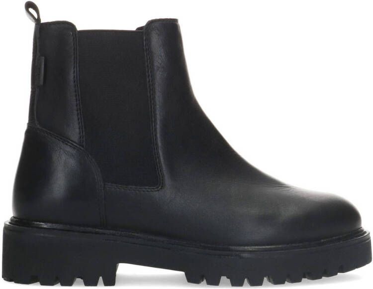 Manfield Dames Zwarte leren chelsea boots